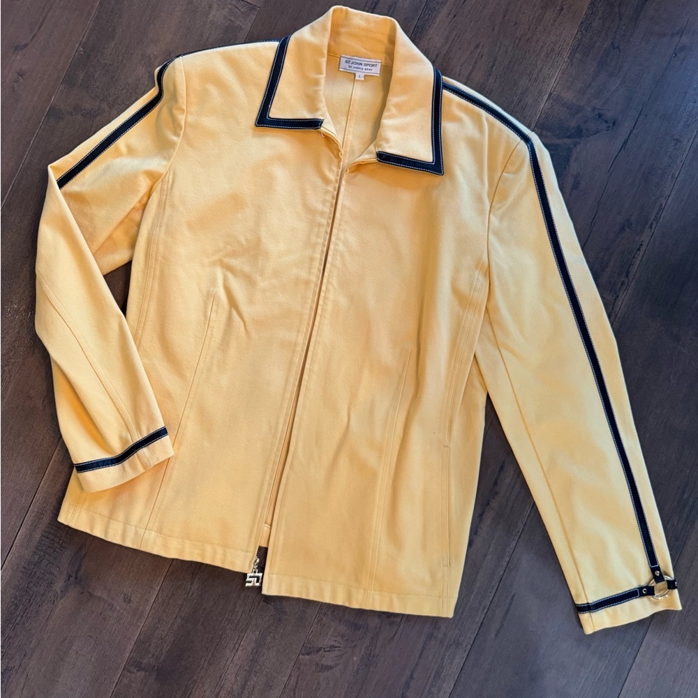 St. John Sport Yellow Zip-Front Jacket with Black leather Trim